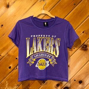 Lakers NBA purple & yellow cropped vintage look tee